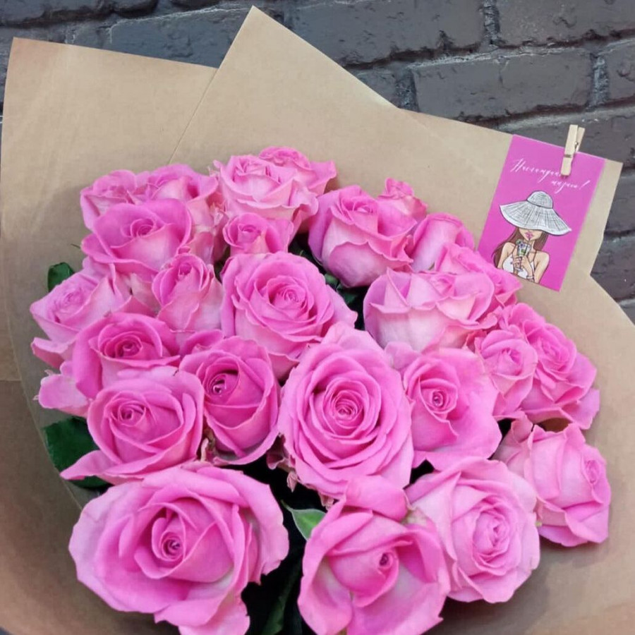Букет из 25 розовых кенийский роз - фото 2